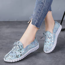 Women Flats Loafers Shoes Genuine Leather Platform Shoes for Women Printing Lace Up Loafers Woman Casual Slip on Walking Shoes 2024 - buy cheap