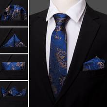 Barry.Wang Gold Paisley Folral Fashion Designers Blue Tie Hanky Box Sets Gifts For Men Wedding Party Business Neckties LS-5133 2024 - buy cheap