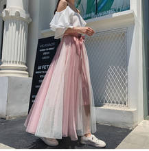 Women Summer Long Skirts Sweet Two Layers Mesh Bowknot Lace High Waist 2021 Spring Elegant Office Party Pleated Skirt Saias 2024 - buy cheap