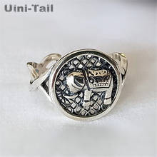 Uini-Tail Hot Sale 925 Thai Silver Round Elephant Open Ring Fashion Trend Personality Hollow Retro Baby Elephant Jewelry ED721 2024 - buy cheap