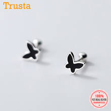 TrustDavis Real 925 Sterling Silver Fashion Black Butterfly Screw Stud Earrings For Women Wedding Valentine's Day Jewelry DB637 2024 - buy cheap