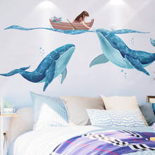 Adesivo 3d de parede azul baleia para crianças, decoração de salas, sala de estar, quarto, decalques autoadesivos, mural de arte, sala de aula 2024 - compre barato