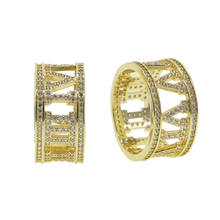 Модное широкое кольцо с фианитами и кристаллами, Золотое Открытое кольцо с римскими цифрами, кольцо на палец для мужчин и женщин, обручальное кольцо для клуба, ювелирные изделия 2024 - купить недорого