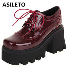ASILETO New 2021 Women Pumps Square Toe 8cm Block Heels Thick Bottom Patent Leather Lace-Up Classic Buckle Big Size 35-44 S2163 2024 - buy cheap