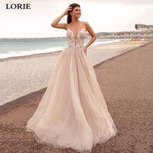 LORIE Lace Princess Wedding Dresses 2021 A Line Puff Tulle Bride Dress Illusion Back Appliques Wedding Gowns Vestido Novia 2024 - buy cheap