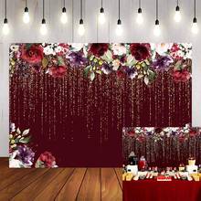 Mehofond Photography Background Burgundy Red Flowers Glitter Birthday Party Bridal Shower Wedding Adults Backdrop Photo Studio 2024 - buy cheap