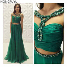Hongfuyu-vestido formal de formatura, duas peças, chiffon, festa, robe, fora do ombro, linha, cristais longos, verde 2024 - compre barato