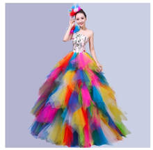 Women Modern Dance Costumes Embroidery Multi-colored Backless Long Dress Opening Dance Bubble Short Dress Singer Show Stage Wear 2024 - buy cheap