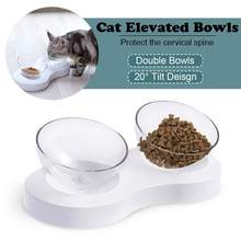 Двойная миска для домашних питомцев, нескользящая Поворотная миска для кормления кошек с поднятой подставкой, товары для питомцев 2024 - купить недорого