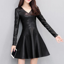 Autumn Winter Black PU Leather Long Sleeve Dress Women Jurken Slim Plus Velvet Dress Short Sexy Leather Plus Size Dress AQ856 2024 - buy cheap