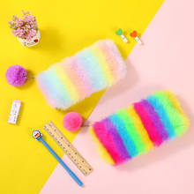 Новое поступление, 1 шт., креативный плюшевый мягкий пенал Kawaii Rainbow для девочек, подарок на день рождения, школьные канцелярские принадлежности 2024 - купить недорого