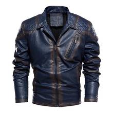 Mcikkny jaqueta de couro de motociclista masculina, vintage de couro jaqueta com zíper bolsos quente motocicleta roupa de ar para homens tamanho térmico 2024 - compre barato