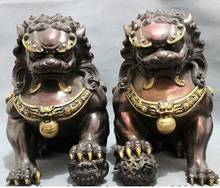 YM-Protector de bronce rojo chino Fu Foo, 12 ", perro guardián malvado, estatua de León, par 2024 - compra barato