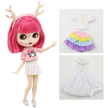 Roupas de boneca gelada dbs blyth, presente de natal, vestido de arco-íris, camisa branca, saia branca, roupas de anime 2024 - compre barato