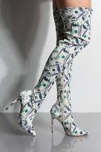 Fashion Winter Dollars Print Stretch Overknee Boots Women Sexy Ladies Thin High Heels Shoes Woman Stiletto Thigh High Boots 2020 2024 - buy cheap