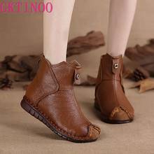 GKTINOO Women Genuine Leather Ankle Boots Flats Ladies Zip Plush Warm Winter Shoes Female Fashion Sewing Retro Short Boot 2024 - buy cheap