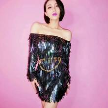 Fashion Sparkly Colorful Sequins Dress Women Birthday Shining Costume Prom Celebrate Flash chip Sexy Party Dresses Evening Wear 2024 - buy cheap