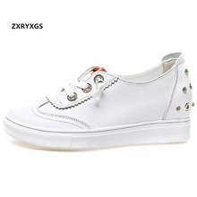 2021 New Fashion Lace-up Cowhide Autumn White Shoes Woman Casual Sneakers Comfort Increased Within Wedges Heel Shoes Women Shoes 2024 - buy cheap