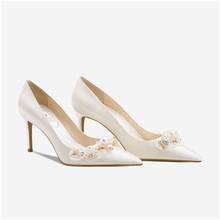 2021 spring new silk banquet dress shoes large size white bridal wedding shoes stiletto heel pointed shallow mouth women's shoes 2024 - buy cheap