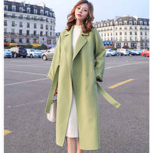 NEW Autumn Coat Women Faux Woolen Coats With Belt Overcoats Long section Windbreaker Wool Jackets Outerwear 2024 - buy cheap