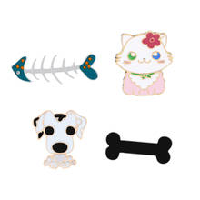 Broches de metal com esmalte para gato, broches com espinhas de peixe para cães e gatos, joias femininas com emblema para presente 2024 - compre barato