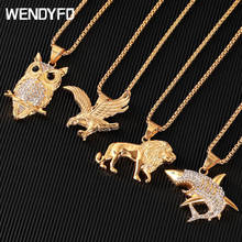 WENDYFO New Gold Color Animal Pendants Necklaces Men Women Stainless Steel Hip Hop Jewelry Owl Eagle Lion Shark Chain Necklace 2024 - buy cheap