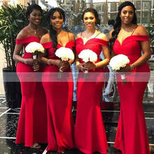 Mermaid Bridesmaid Dresses 2022 Off The Shoulder Satin Red Dress Party Cold Shoulder Floor Length Wedding Guest Dress Women 2024 - buy cheap