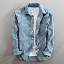 Camisa vintage de veludo, camisa vintage de manga longa com botão, blusa casual sólida masculina com bolso do peito esquerdo 2024 - compre barato