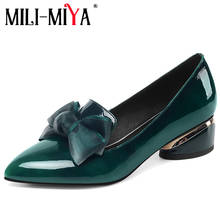 MILI-MIYA-zapatos de charol con nudo de mariposa para mujer, calzado de tacón redondo, cómodo, informal, talla grande 42 2024 - compra barato