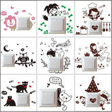 Adesivos decorativos de painel de interruptor, adesivo de desenho animado fofo de gato para decoração de quarto de crianças, decalque de arte para casa 2024 - compre barato