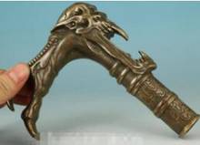 Estatua China tallada a mano de bronce antiguo, bastón, cabeza de arte, monstruo, de alta calidad 2024 - compra barato