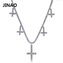 JINAO New Cross Pendant Necklace Tennis Chain With  Five Cross Pendants Gold Iced Out Cubic Zirconia Paved Hip Hop For Gifts 2024 - buy cheap