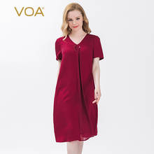 VOA Silk 22m/m Red Jacquard Chinese Style V-Neck Short-Sleeved Three-Dimensional Splicing Beaded Elastic Waist Dress A12 2024 - buy cheap