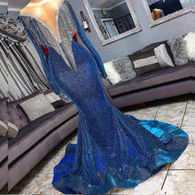 Синие мусульманские Вечерние платья Русалка с длинным рукавом блестками блестящие мусульманские Дубаи кафтан Саудовская Аравия длинное вечернее платье 2024 - купить недорого