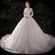 Wedding Dress 2021 New Gryffon Full Sleeve Luxury Lace 1m Long Train Lace Up Ball Gown Princess Classic Vestido De Noiva 2024 - buy cheap