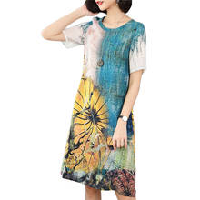 Women's Dresses 2020 new summer oil painting printed silk party dress fashion loose casual plus size M-3XL high quality vestidos 2024 - buy cheap