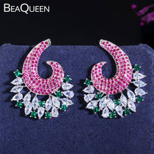 BeaQueen Newest Rose Red Green Cubic Zircon Crystal Big Drop Women Dress Up Earrings Bridal Wedding Jewelry Accessories E372 2024 - buy cheap