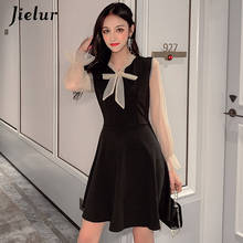 Jielur 2021 Vintage Dress Autumn New Mesh Spliced Korean Elegant Grace Sukienka Letnia Beautiful Style Bow-knot Soft Ropa Mujer 2024 - buy cheap