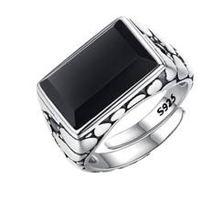 2020 new real s925 pure silver and black gemstone ring men new personality domineering single index finger ring fashion men ring 2024 - buy cheap