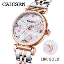 CADISEN-relojes de oro de 18K para mujer, pulsera de cuarzo de marca de lujo a la moda, reloj romano con perlas fritillarias, Luna y Estrella, regalo 2024 - compra barato