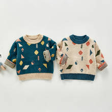 Одежда для маленьких девочек; Детский свитер; Новинка 2020 осень-зима для маленьких мальчиков и девочек с геометрическим узором с длинными рукавами вязаный свитер свитеры для мальчиков и девочек 2024 - купить недорого