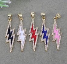 10pcs Fashion Enamel Lightning Shape Pendant Paved Cubic Zirconia,CZ Lightning Pendant For Jewelry Making 2024 - buy cheap