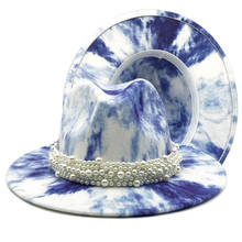 Sombrero fedoral con cadena de perlas Tie dyed jazz sombreros mujeres y hombres artista británico unisex sombrero de moda sombrero de lana Bowler venta al por mayor 2020 2024 - compra barato