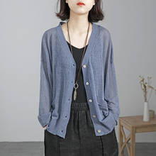 Linen Knit Cardigan Women's Thin Summer Clothing Literary Retro Loose Wild Tops Cotton Loose Air-conditioned Shirt Jacket R228 2024 - buy cheap