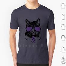 Vintage Cat Purple Ribbon Awareness Graphic T Shirt DIY Cotton Big Size S-6xl Lupus Alzheimer Domestic Violence Migraine 2024 - buy cheap