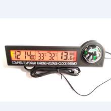 12 В Цифровые Автомобильные часы для кемпинга, термометр, измеритель напряжения, обледенение, будильник, ЖК-подсветка, временная парковка, 1,5 м, кабель, датчик 2024 - купить недорого