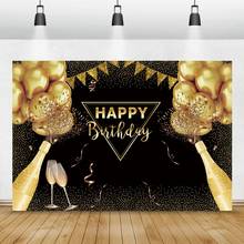Laeacco Gold Balloons Birthday Photography Backdrop Gold Dots Celebrate Party Portrait Customized Black Background Photo Studio 2024 - buy cheap