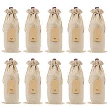Quality Burlap Wine Bags Wine Gift Bags with Drawstrings, Single Reusable Wine Bottle Covers with Ropes and Tags (10 Pcs) 2024 - buy cheap