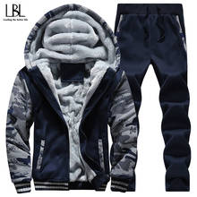 LBL-conjunto para hombre de chándal de lana, conjuntos de Sudadera con capucha gruesa de camuflaje, chaqueta masculina de retales, Invierno 2024 - compra barato