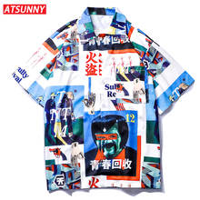 ATSUNNY Stitching style Print Short Sleeve Shirt HipHop Streetwear Casual Shirt Man Summer Fashion Hawaiian Shirts Tops 2024 - buy cheap